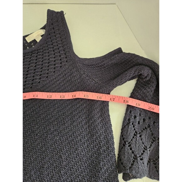 lauren conrad tops Cold Shoulder Navy Lace Knit Crochet Top LC Size S - Picture 7 of 7